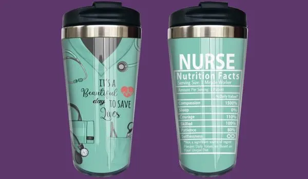front view and back view of Nurse themed Tumbler gift for nurses 