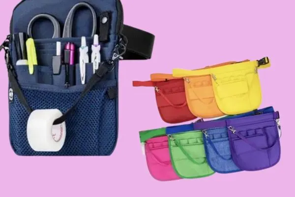 a stocked fanny pack with nursing supplies and a multicolored set 