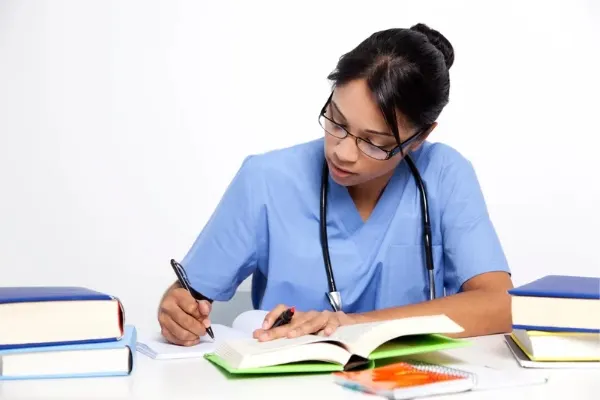Nurse studying for licensing exam